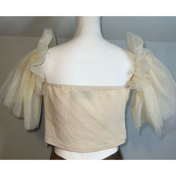 Anthropologie Cream Tulle Off-The-Shoulder Top LARGE - Picture 11 of 12